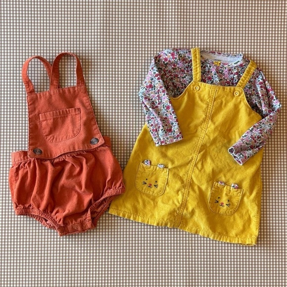 Carter’s Pinafore dress mouse pocket floral flowers + Orange romper.18 month - Picture 3 of 15